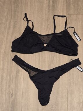 NWT BootyBag Black Mesh Bralette and Thong Set
